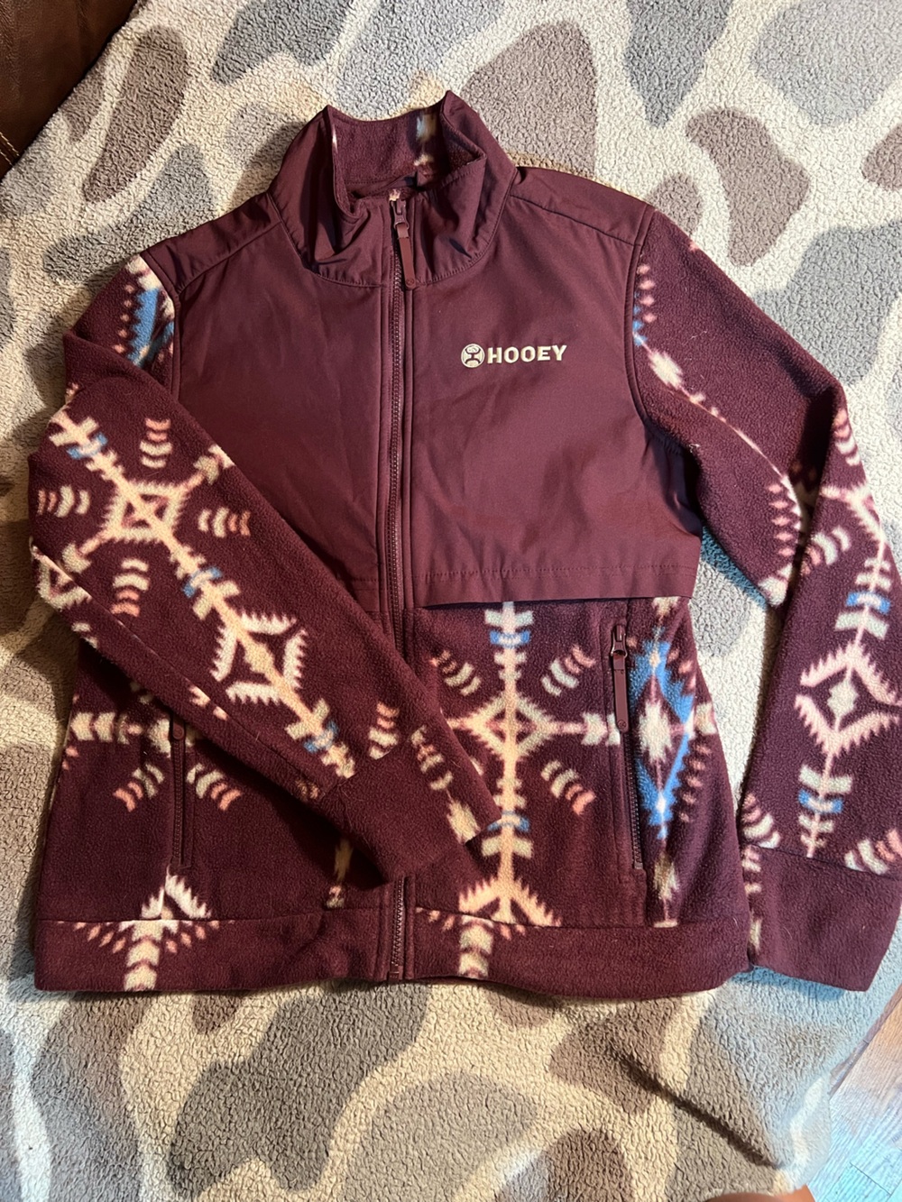 Hooey Maroon Aztec Fleece Jacket with Cream and Blue Accents